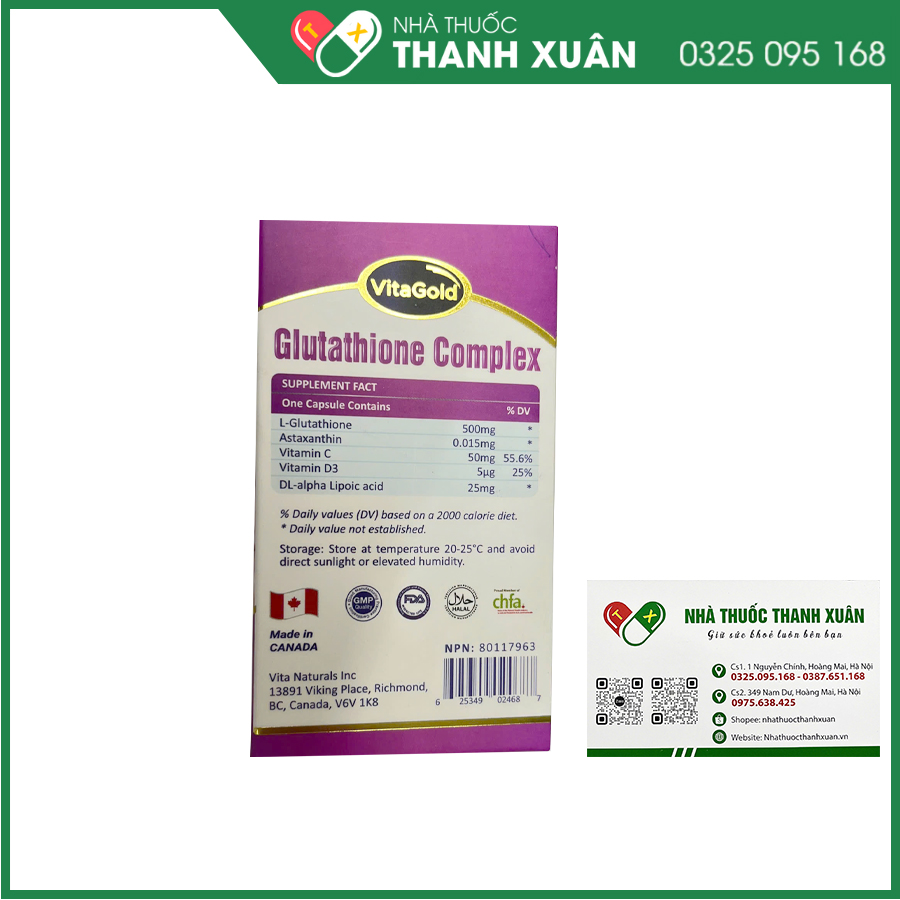 Glutathione Complex viên uống hỗ trợ chống oxy hóa, cải thiện tình trạng nám da, sạm da